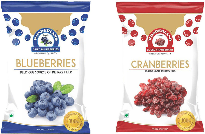 Wonderland Blueberries & Sliced Cranberries Dried Fruits Combo Pack of 2 (350g) Blueberry, Cranberries(2 x 175 g)