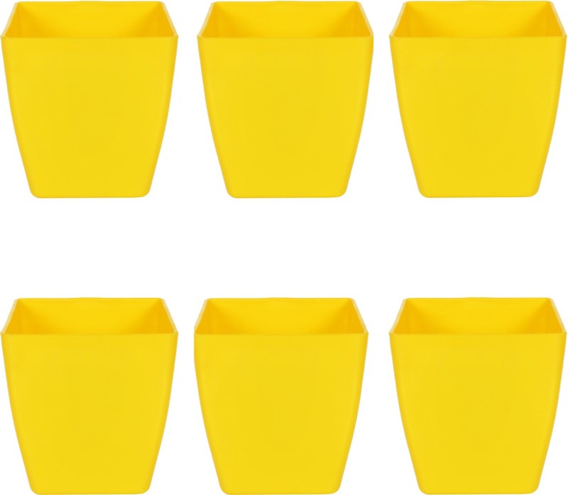 Meded Garden Essential Plastic Indoor er/Table top er/ Container/Flower Pot (4.7-inch, Yellow, Pack of 6)  Container(Plastic, External Height - 13 cm)