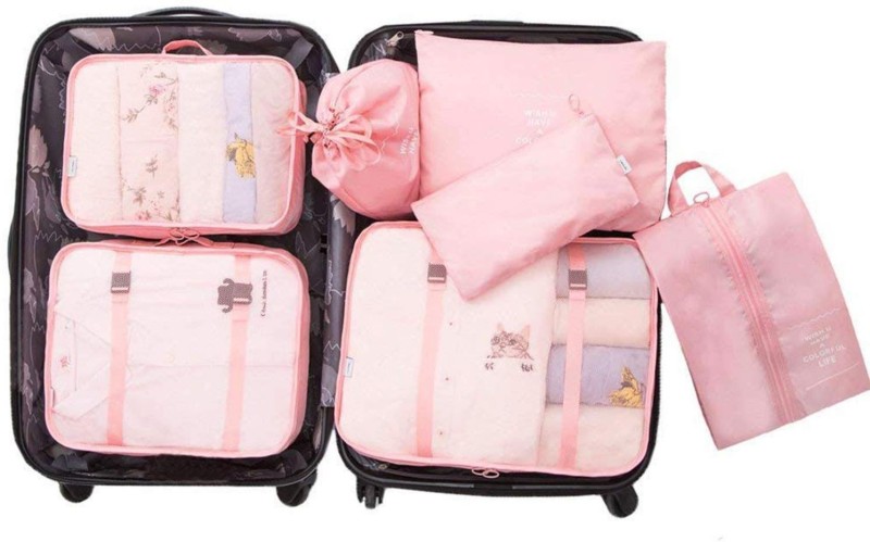 House of Quirk 7 Set Travel Organizer Bag 3 Packing Cubes + 3 Pouches + 1 Toiletry Organizer bag, Premium quality - Pink(Pink)