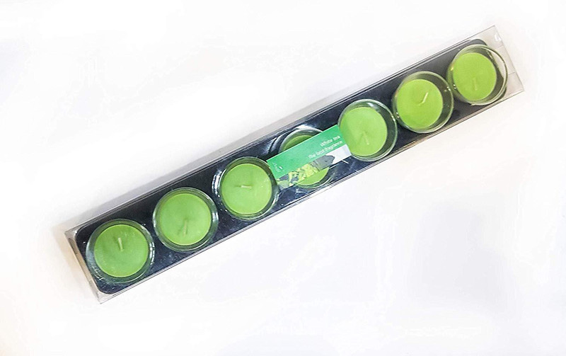 goyal candle planet White Tea Scented Wax Candle Glass Cup Candle(Green, Pack of 7)