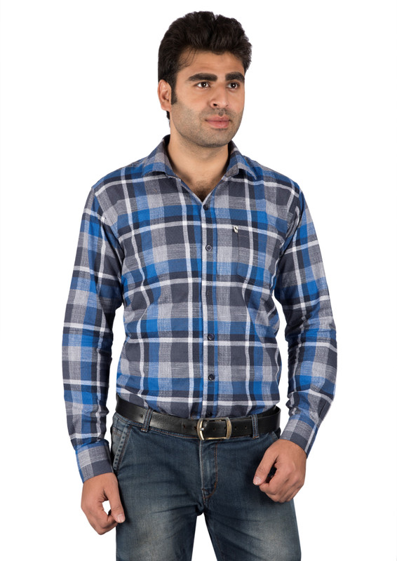 wild knight Men Checkered Casual Blue Shirt