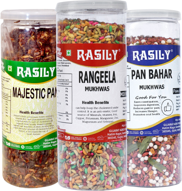 rasily Majestic Pan , Pan Bahar & Rangeela mukhwas combo pan, Pan Mukhwas, Sweet and salted mix, coriander seeds, calcutta pan, fennel Mouth Freshener(Pack of 3)