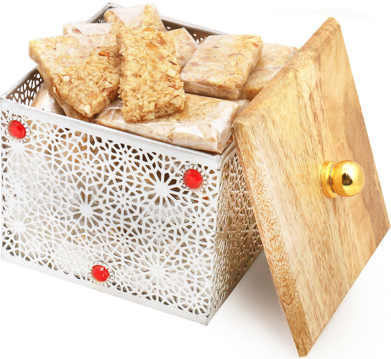 Ghasitaram Gifts Sweets Silver Wooden Granula Bars Box Combo(2)