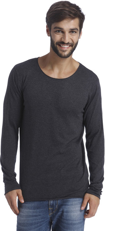 Selected Solid Round Neck Men Black Sweater