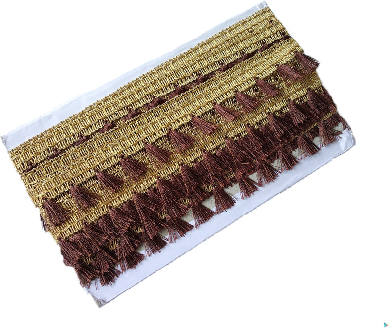 hariyanilace new Golden lace with brown mini tassels fancy laces Saree Falls(Gold, Brown)