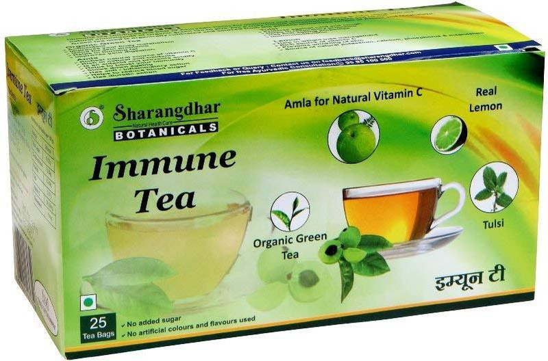 sharangdhar Organic Immune Tea, Amla, Real Lemon and Tulsi, Pack of 25 Tea Bags (Pack of 1) Lemon Green Tea Bags Box(100 g)