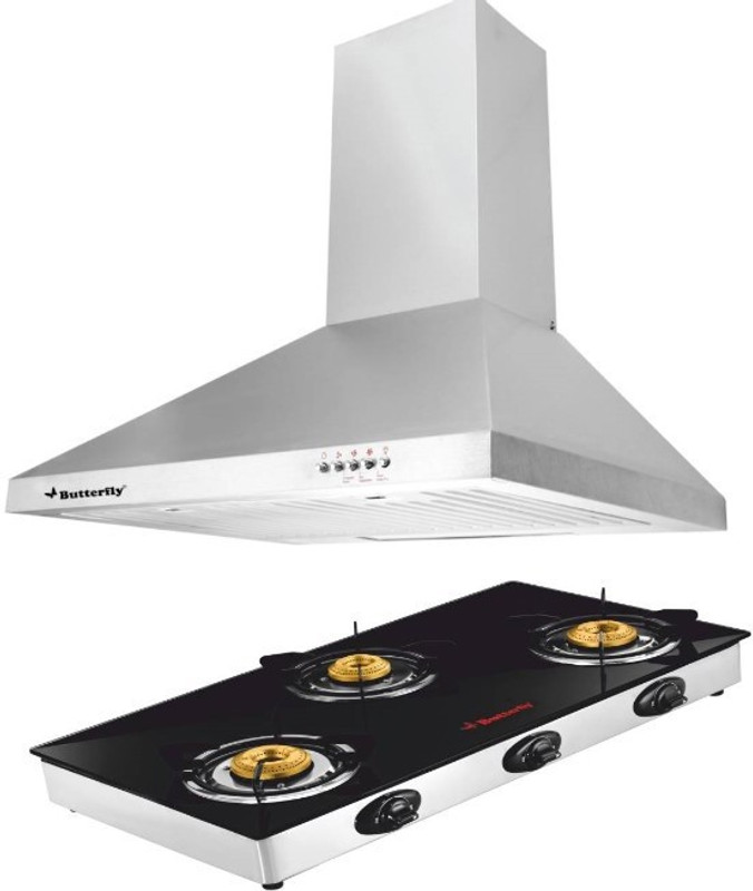 Butterfly Rhino Plus Jet 3 Burner Wall Mounted Chimney(Silver 700 CMH) Butterfly Rhino Plus Jet 3 Burner Wall Mounted Chimney(Silver 700 CMH)