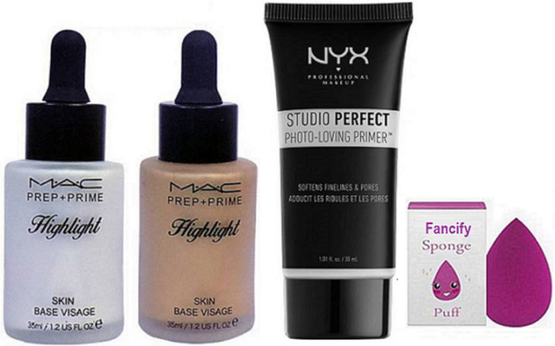 fancify Sponge Puff & prep+prime Highlight(pack Of 2), Nyx Studio Perfect Photo-loving Face Primer Gel(4 Items in the set)