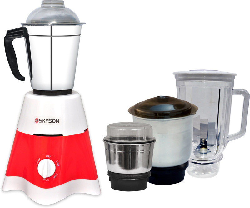 SKYSON STAR PRO PLUS POWERFUL COPPER MOTOR 4 JAR 650 Mixer Grinder(Red, 4 Jars)