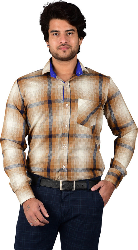 wild knight Men Checkered Casual Brown Shirt