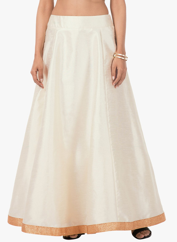 indya Embellished Women Regular White Skirt