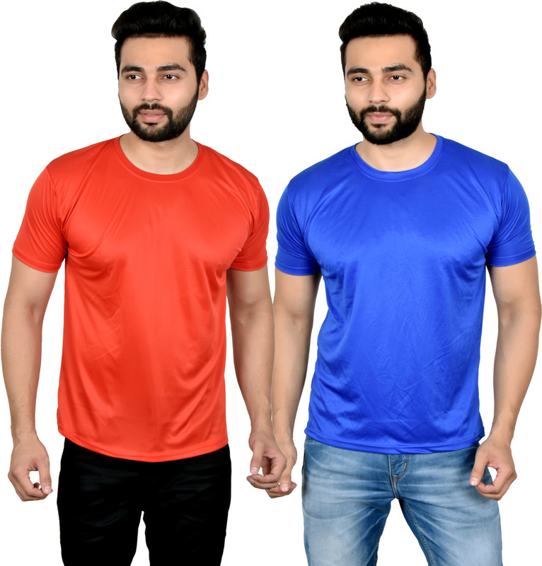 moudlin Solid Men Round Neck Multicolor T-Shirt(Pack of 2)