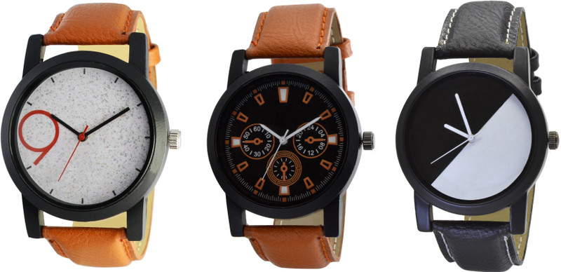 boricha Analogue Black Dial Men's & Boy's Watch Leather Strap - Combo Pack of 3 WATCH #6-7-9 Analog Watch  - For Men