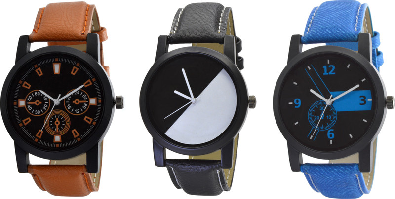 boricha Analogue Black Dial Men's & Boy's Watch Leather Strap - Combo Pack of 3 WATCH #6-7-8 Analog Watch  - For Men