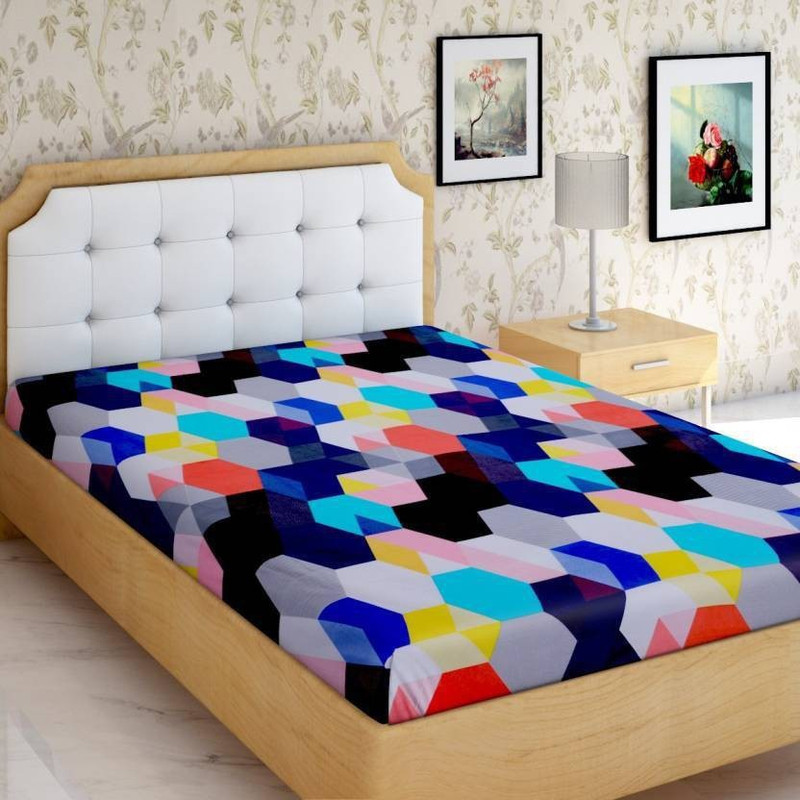 jsr 180 TC Microfiber Single Geometric Bedsheet(Pack of 1, Multicolor)