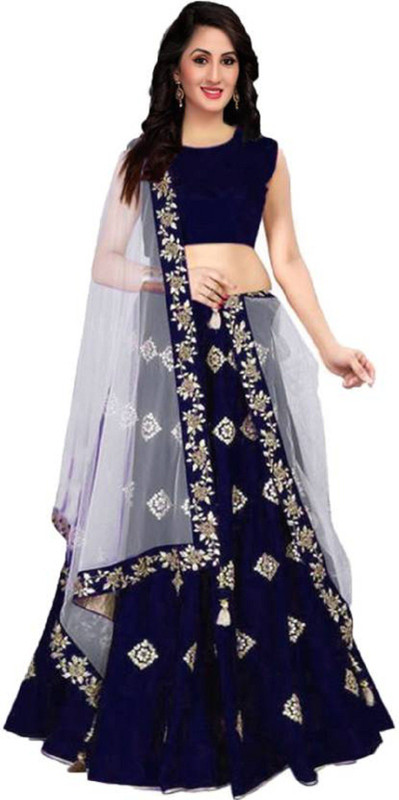 rukhsar fab Embroidered Semi Stitched Lehenga, Choli and Dupatta Set(Blue)