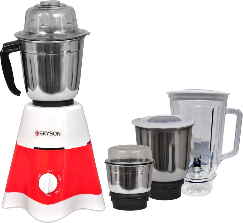 SKYSON STORM DLX PLUS POWERFUL COPPER MOTOR 4 JAR 750 Mixer Grinder(Red, WHITR, 4 Jars)