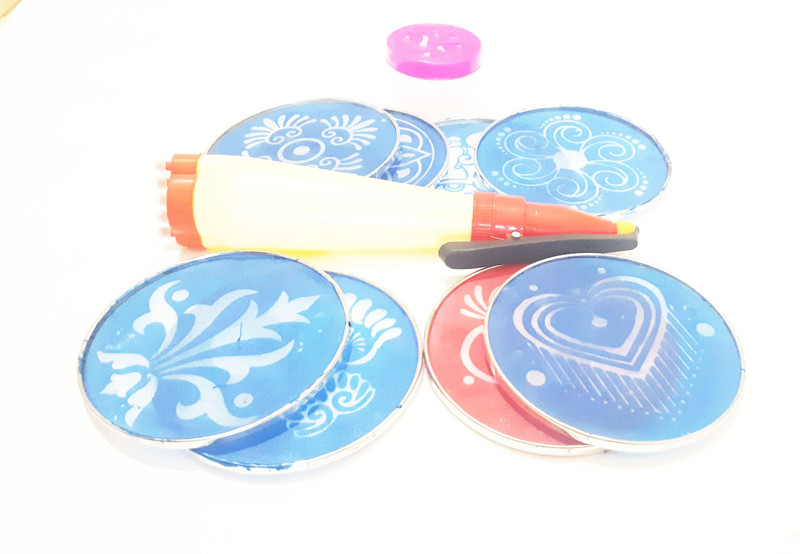 oramsa Complete Rangoli Kit "8 Round Stencils- 4 Inch-,1 Rangoli Pen ," And " 1 Rangoli Filler" Rangoli Stencil