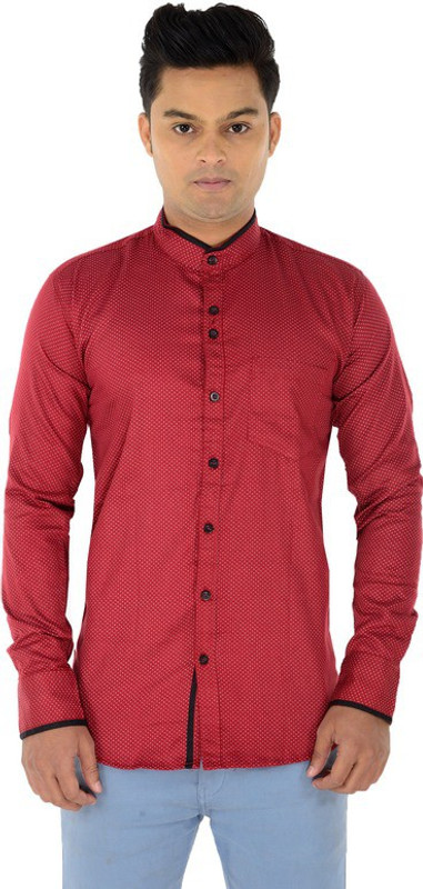 pearl ocean Men Polka Print Casual Red Shirt