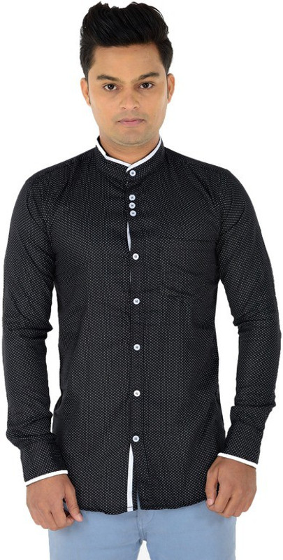 pearl ocean Men Polka Print Casual Black Shirt