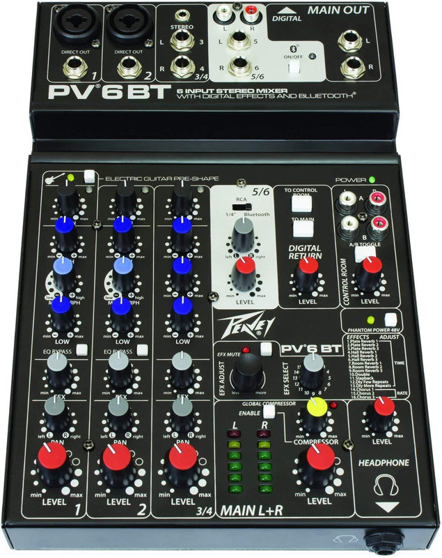 Peavey Live Audio Mixer 6 Channel Compact Analog Mixing Console with Bluetooth Analog Sound Mixer