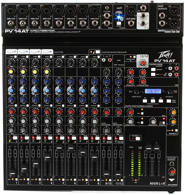 Peavey Live Audio Mixer 14 Channel Compact Analog Mixing Console with Antares Auto-Tune pitch correction Bluetooth Analog Sound Mixer