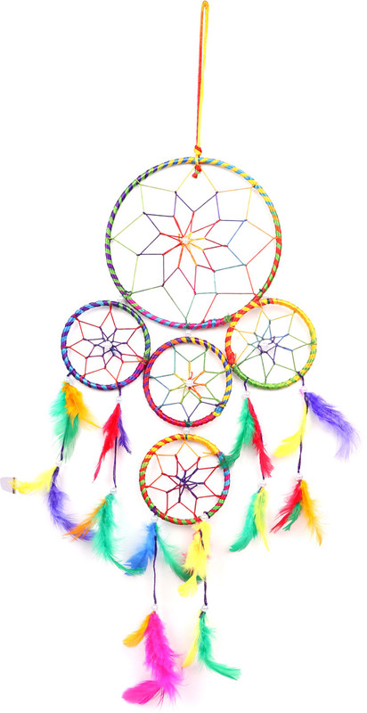 blankleaf Dream Catcher Wall Hanging Handmade Beaded~ 1 Big and 4 Small Circular Net with Feather Decoration Ornaments. Wool Windchime(18 inch, Multicolor)