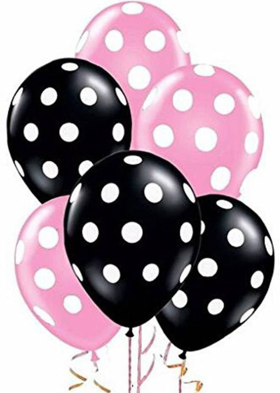 teple Solid (12 inch) Polka Dot Balloons Birthday Celebrations , Wedding, Anniversary (Pink , Black with White dot) (pack of 100) Balloon(Pink, Black, Pack of 100)