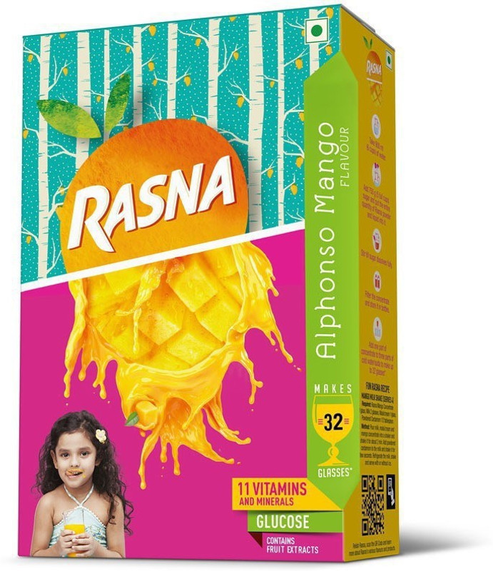rasna Fruit Fun 32 Glass Alphonso Mango Energy Drink(5x71 g, Alphonso Mango Flavored)