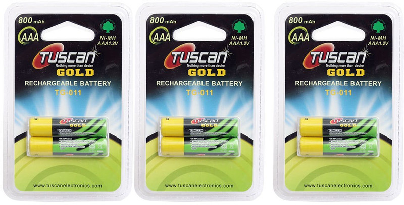 Tuscan GOLD AAA 800 mAh 3 Pack (6Pcs) Rechargeable Ni-MH Battery