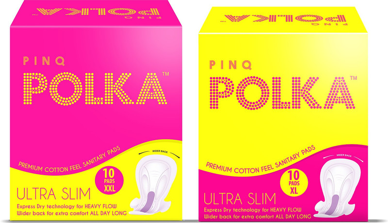 pinq polka Sanitary Pads (XL + XXL) - 20 Premium Ultra Slim Sanitary Pads (Day & Night flow combo) Sanitary Pad(Pack of 20)