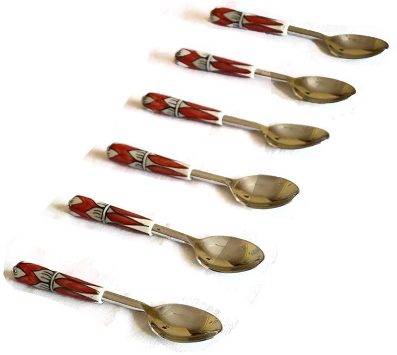 indiavaale SPOONS SET - 6 PS - HAND PAINTED - RED & WHITE MEDIUM 6 INCH SPOONS SET OF SIX PCS - GIFT BO Steel, Ceramic Table Spoon Set(Pack of 6)