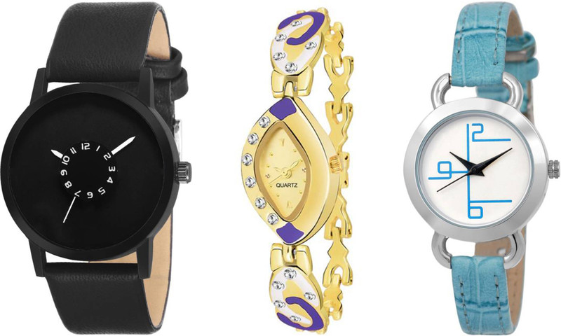 keepkart Combo Of THREE Stylish Multicolor Leather & Metal Strap Cornograph Analog watch for couple-KW-18 Analog Watch  - For Men & Women