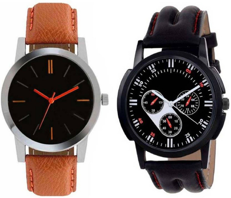 goodfortune Contrast 2 Combo Red Pointers with Black DIal & Chrono Look wIth Black Dial Watches Analog Watch  - For Men & Women