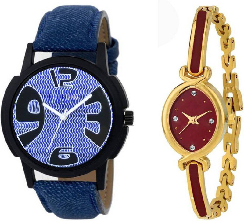 goodfortune Couple 2 Vertical Waves & Red Mini Meena Dial UpComing Designs unique choices for Boys&Girls Analog Watch  - For Men & Women
