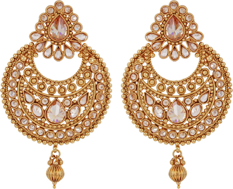 steorra jewels Generic Queen Dew Droplet gold plated polki brass and copper dangler Earings Party Wear for Women and girls Zircon Copper, Brass Chandbali Earring