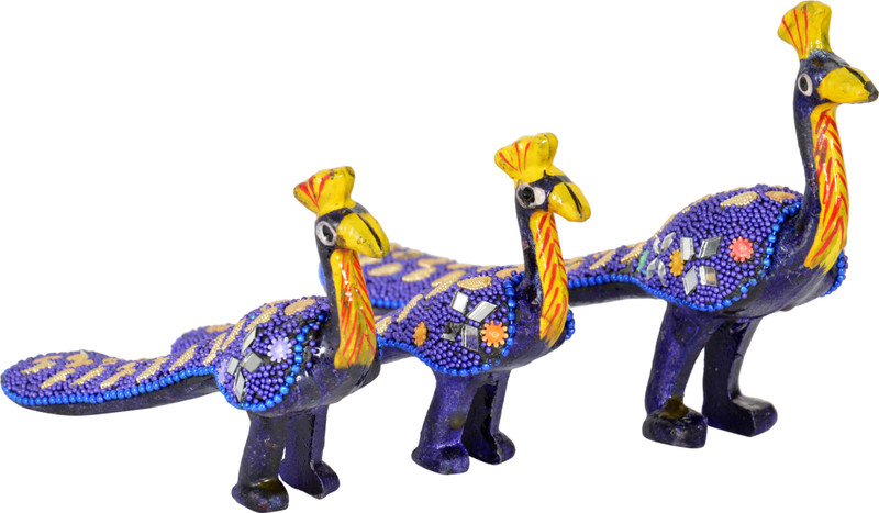 ramani Â Handicraft Microfiber Handicraft Peacock Figurines (Blue, Pack of 3)â¦ Decorative Showpiece  -  5 cm(Paper Mache, Multicolor)