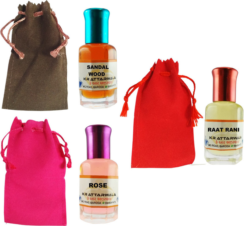 Kr Attarwala Three 6ml Ittars RaatRani Sandalwood Rose Floral Attar(Sandalwood)