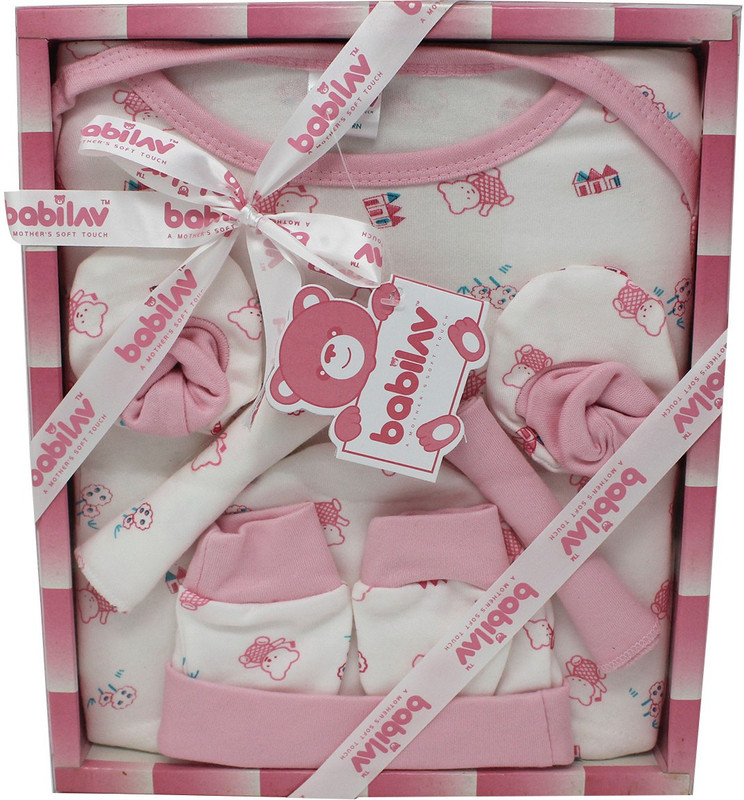 babilav Baby New Born 6 Pieces Unisex Baby Gift Set (Pink)(Pink)