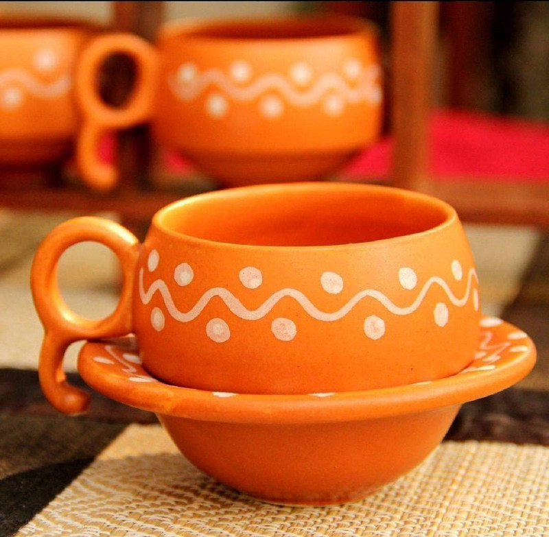 crockery creativity Brown Cup and saucers Ceramic(Brown, Pack of 12)