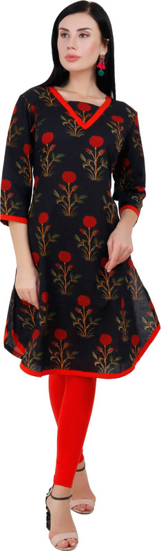 sinzara Festive & Party Block Print Women Kurti(Red, Black)