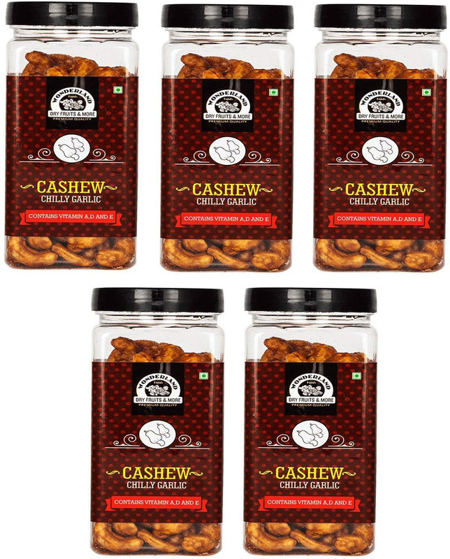 Wonderland Roasted & Salted Chilli Garlic Cashews Nuts 750g ( Pack of 5-150g Each) Cashews(5 x 150 g)