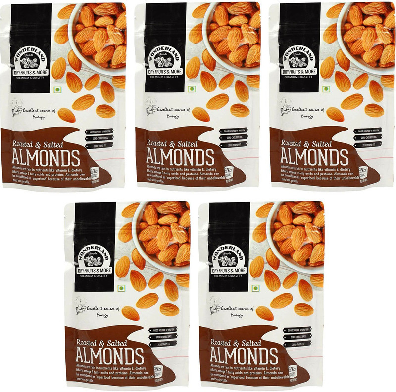 Wonderland Roasted & Salted Almonds 1kg (Pack of 5-200g Each) Almonds(5 x 200 g)