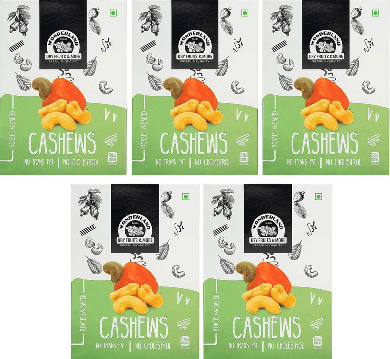 Wonderland Roasted & Salted Cashews Nuts 1kg ( Pack of 5-200g Each) Cashews(5 x 200 g)