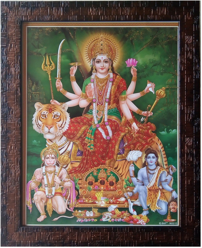Art Collection Durga Maa Photo Frame for Wall MATA Photo Durga Maa Painting Maa Durga Photo with Frame Serawali MATA Maa Durga Frame Maa Durga Painting Religious Frame