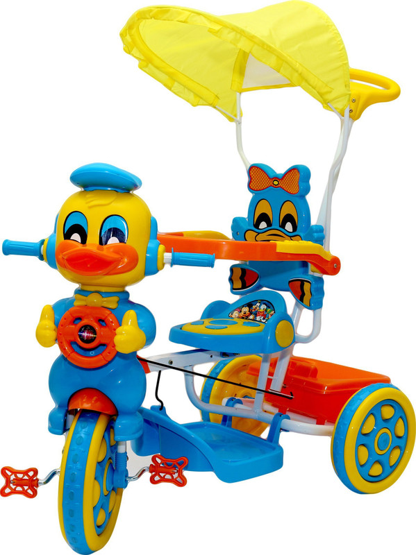 kayoksh BABY TRICYCLE BLUE YELLOW ORANGE WITH BASKET AND CANOPY & PARENT HANDAL 519 KY-519BY-033 Tricycle(Blue, Yellow, Orange)