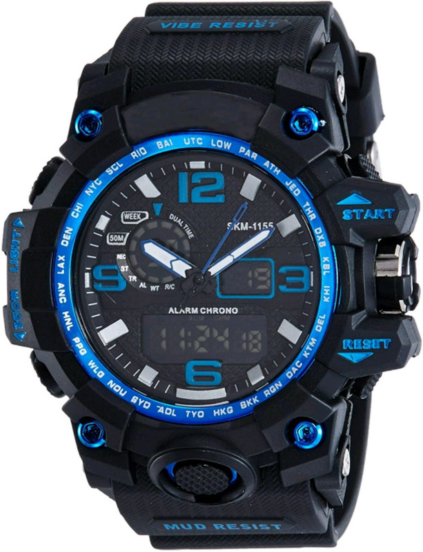 indo club 210 shock resistante blu.black casual sport fancy look superstar look Analog-Digital Watch  - For Men