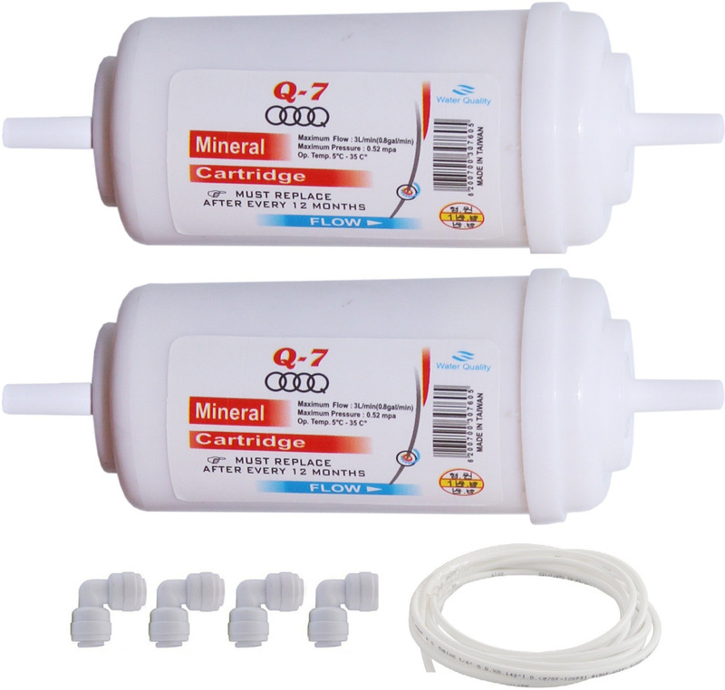 BalRama 2pc 4inch Nano RO Mineral Cartridge PH Taste Enhancer Carbon Mineral Filter Water Softener Inline Filter for Converting Regular Tap Hard Filter Water into Soft, Clean, Mineral Rich, Alkaline Water with Elbow Connectors and Pipe for RO UV UF Mineral Water Purifiers Filter Service Media Filter