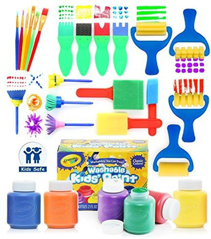 glokers Early Learning Kids Paint Set, 28 Piece Mini Flower Sponge Paint Brushes. Assorted Painting Drawing Tools In a Clear Dur