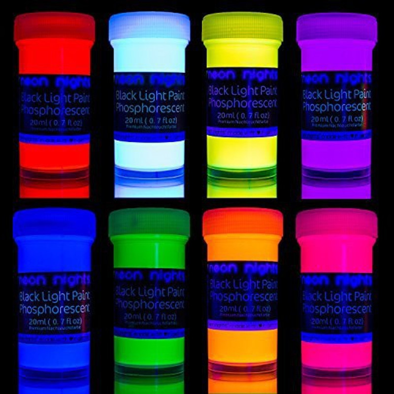 neon nights Glow in the Dark | Luminescent | Phosphorescent | Self-Luminous Paint - Set of 8 by
